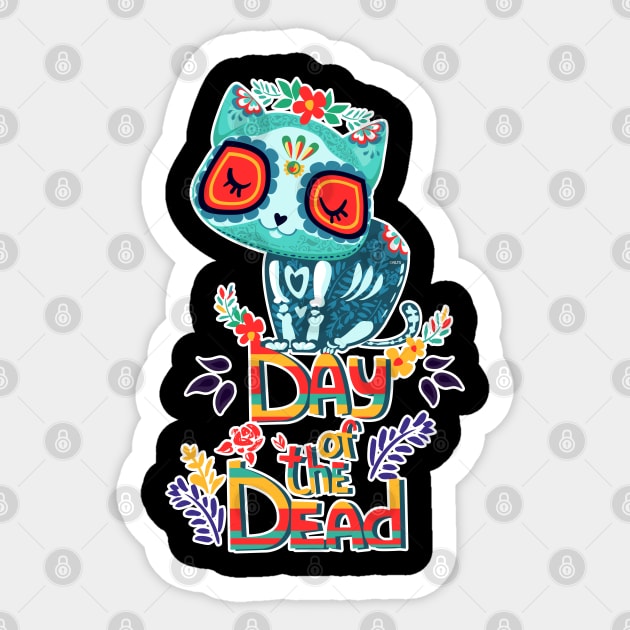 Sugar Skull Cat Day of the Dead Dia de los Muertos Cute Sticker by creative